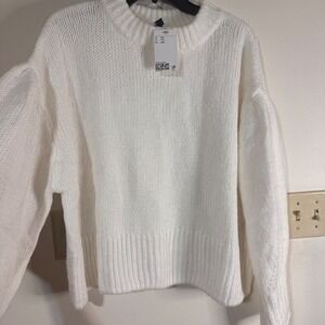H&M Divided White Puff Sleeve‎ Knit Sweater XXL